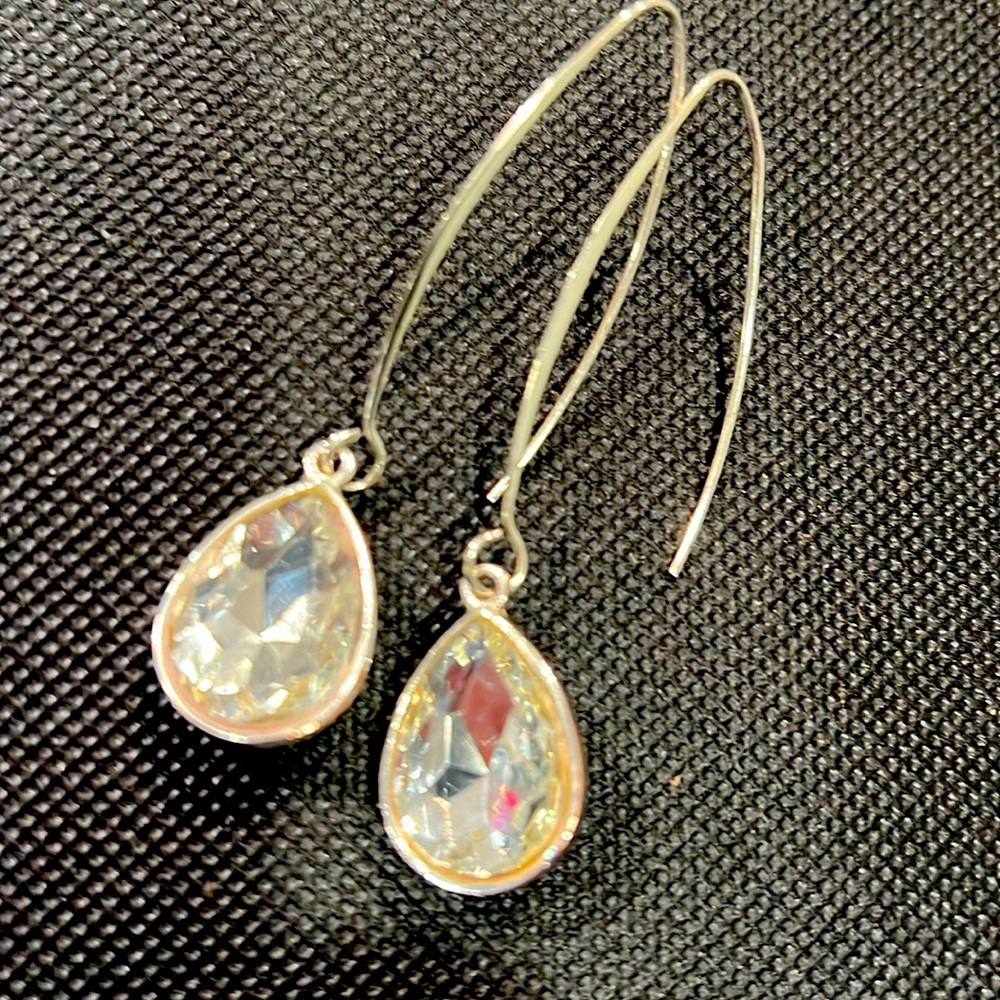 Fishhook earrings. Silver with large crystals.
